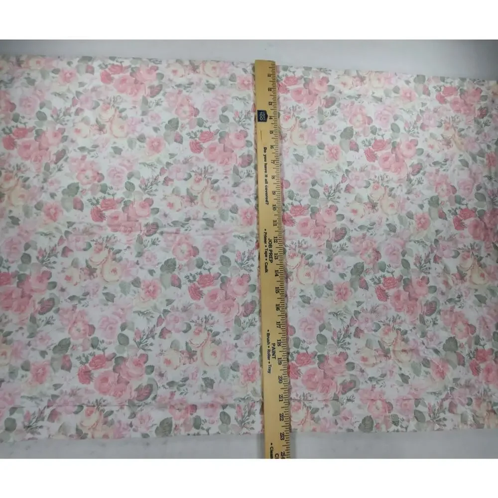 Laura Ashley King Size Floral Shams Pair Pink Roses Sage Cottagecore Shabby VTG